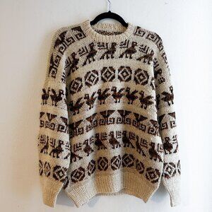 Vintage Andean Peruvian Mohair/Alpaca Sweater Handmade/Knit Animal Motif